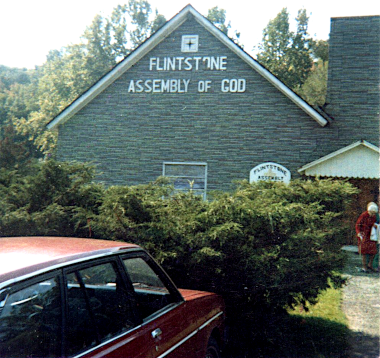 Cars at the front of Flintstone Assembly of God